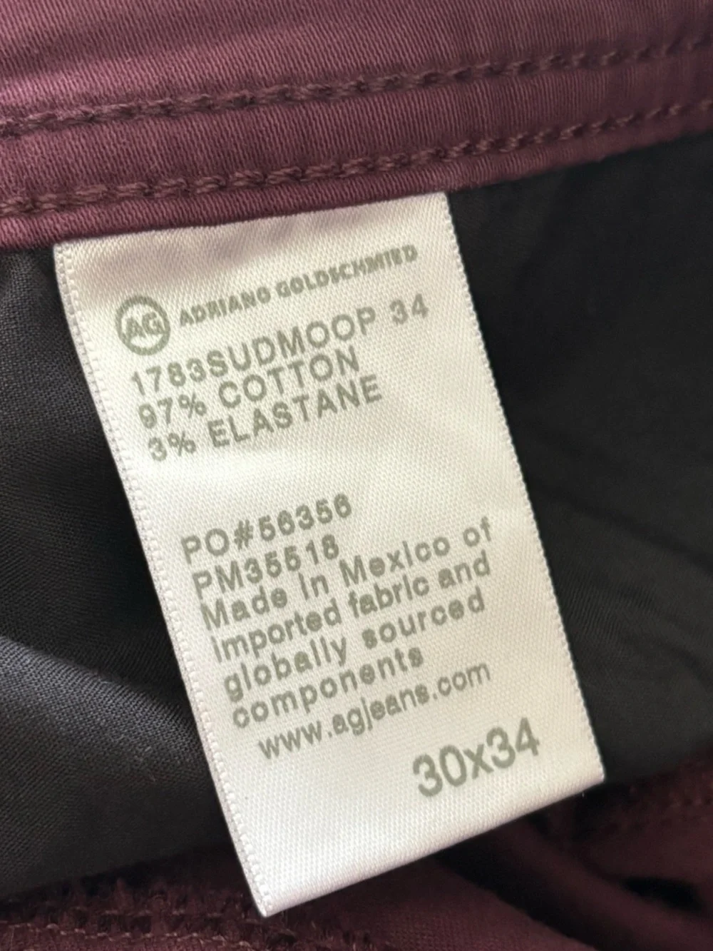 AG Adriano Goldschmied Men's TELLIS Modern Slim Sueded Sateen Pants Size: 30x34